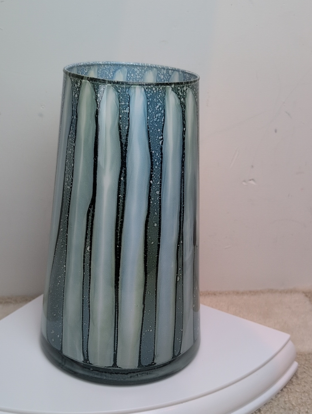 Handblown Blue Striped Glass Vase - Unbranded
